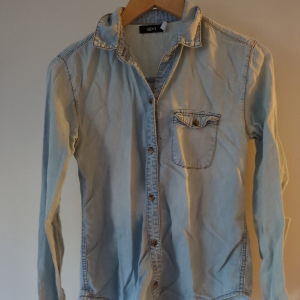 denim button-up top